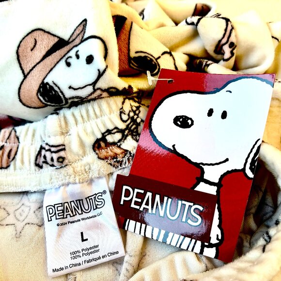 Peanuts COWBOY SNOOPY Sleep Pajama Pants Fleece Womens Large Stick Horse Sheriff - Picture 5 of 11